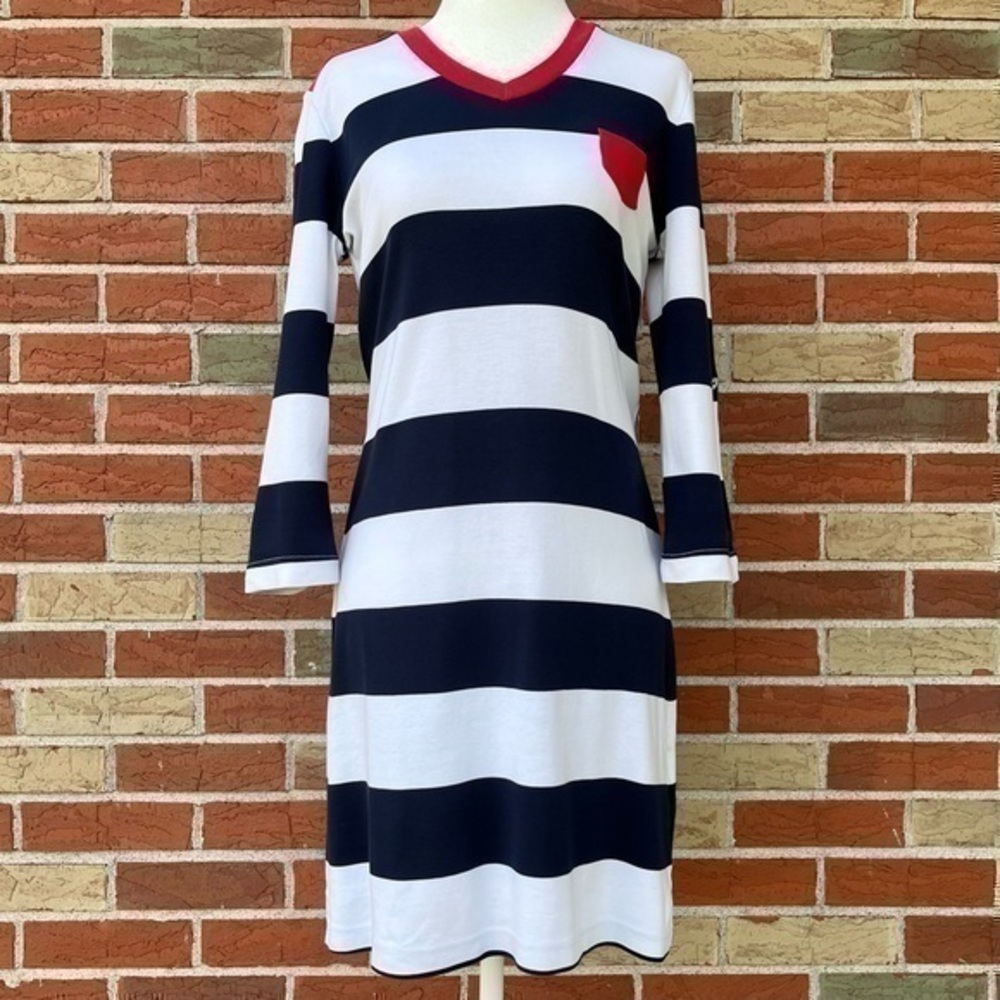Brooks Brothers V-neck Red White Blue 3/4 Sleeve Mini T-shirt Dress 👗